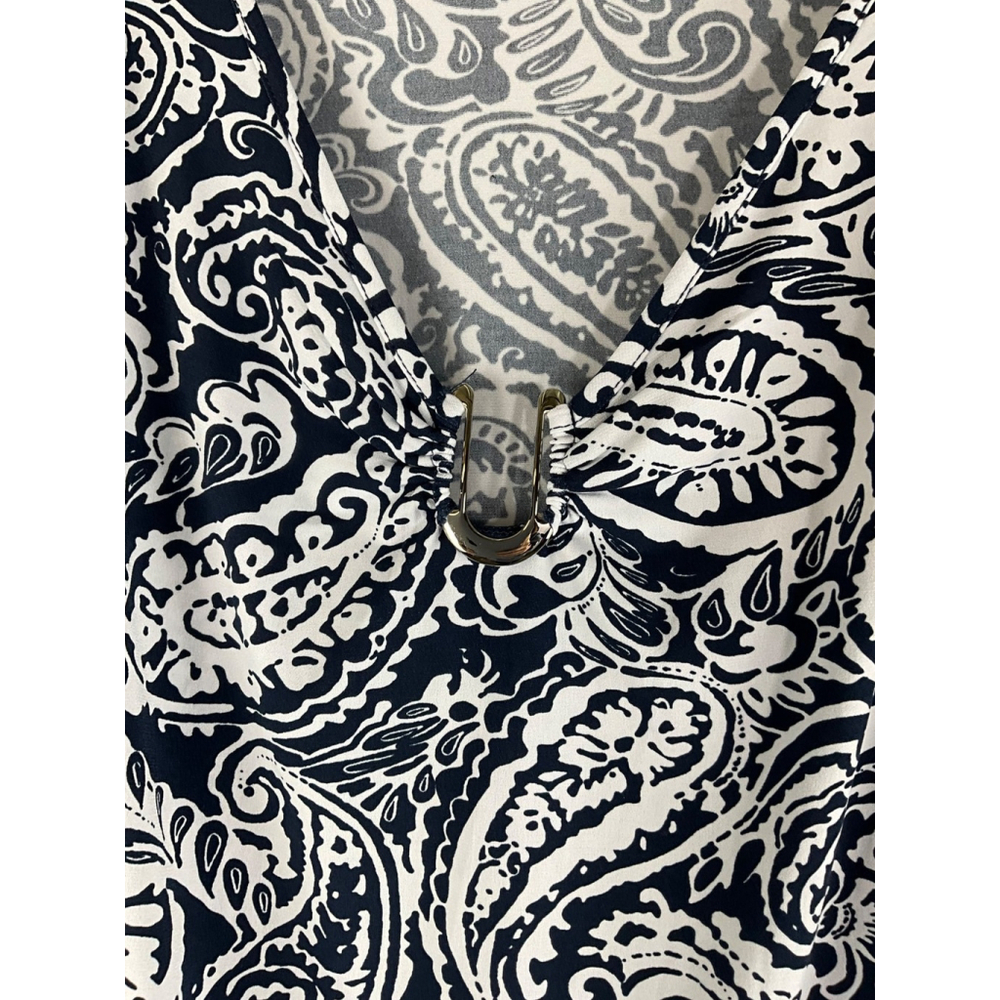 Cato Women's Paisley Print V-Neck Long Sleeve Tunic Top Blue/White L Used - Picture 2 of 6